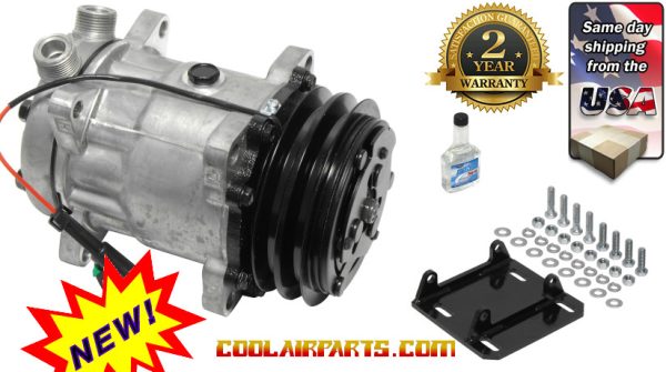 Freightliner Hot Rod Custom Dealer AC w/Tubo Ports From York to SANDEN Rotary Conversion 2 Grooves A/C Air Conditioner Compressor Kit - NEW 6074